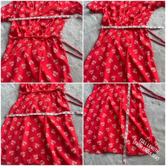 Dress Forum Ditsy Cottage Floral Print Cottagecore Wrap Dress Red White Small - Picture 15 of 15
